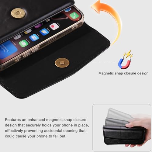 Phone Holster Compatible with iPhone 16/15/14/13/12 Pro Max and Plus, Galaxy S25/S24/S23/S22/S21/S20 Plus and FE, Leather Phone Pouch with Metal Belt Clip, L-Black - color: Black, size: Large