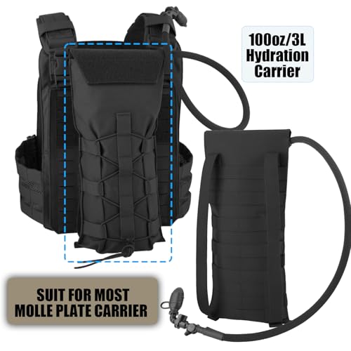 PETAC GEAR 1.5L / 3L Tactical Hydration Pack，Molle Carrier Pouch for 50 oz /100 oz Hydration Bladder Daypack Water Backpack. - color: BK, size: 3L combination set