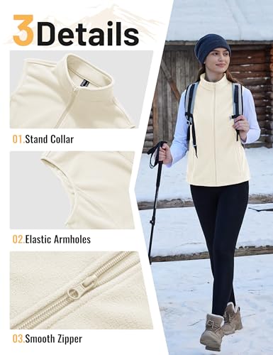 TACVASEN Women's Fleece Vest Outerwear Lightweight Sleeveless Zip Up Jacket - color: Beigewhite, size: Small