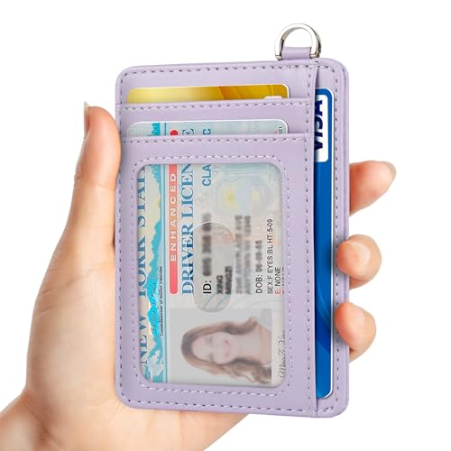 Slim Minimalist Front Pocket Wallet, RFID Blocking Credit Card Holder Wallet with Integrated D-Shackle for Men Women - color: Cowhide Violet