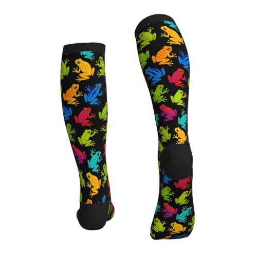 Tie Dye Compression Socks Knee High Support Socks For Women Men Running Athletic Hiking - color: Frogs