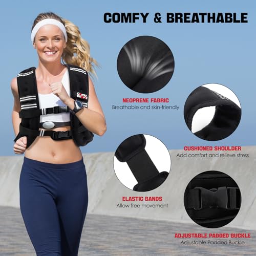 Weighted Vest, 5lb/10lb/12lb/15lb Weight Vest with Reflective Stripe for Women, Men, Rucking Vest for Walking Strength Training Running, Workout, Jogging - size: 15 lb