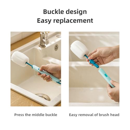 Bottle Brush Long Handle Cup Cleaner Brush Sponge Bottle Scrubber Detachable Handle Portable Sponge Cleaning Brush for Cups Wine Glasses Water Bottles Baby Bottles and Vacuum Flasks (Blue) - color: Blue