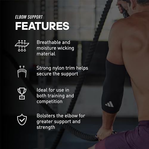 adidas Elbow Support Sleeve - Seamless and Smooth Elbow Support for Training, Competitions, and General Fitness - Ergonomic Design, Nylon Trim - Durable & Breathable - Black (Red Logo), Large - size: Large, style: adidas Elbow Support