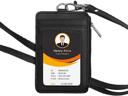 bolimoss Lanyard with Wallet,Badge Holder with Zipper,Zip Id Case Wallet with BreakawayLanyard for Cards,Cash,Travel,Women,Men (Black) - color: Black