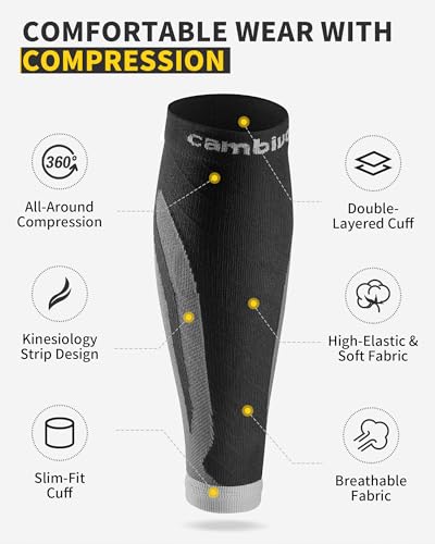 CAMBIVO Calf Compression Sleeve 3 Pairs Footless Compression Socks Running - color: Gray, size: Small-Medium