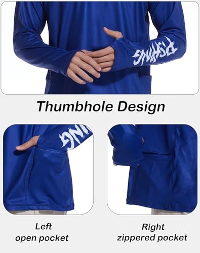 Men's UPF 50+ Fishing Hoodie Sun Shirt, Quick Dry Long Sleeve - color: Royal, size: XX-Large