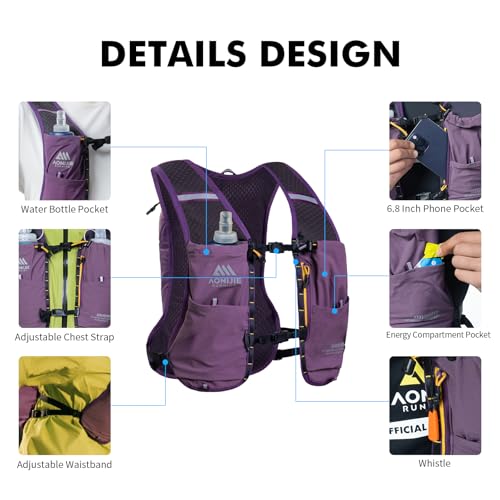 AONIJIE Running Hydration Vest for Men Women 500ml Soft Flask Water Bottle - color: Purple, size: 0.5L
