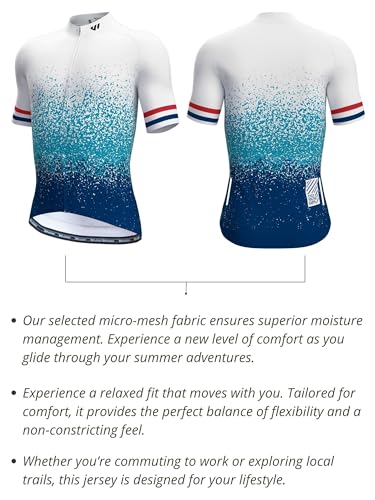 Lo.gas Cycling Jersey Men Short/Long Sleeve Bike Biking Shirts Full Zip with Pockets Road Bicycle Clothes - color: 04 Gradient White Blue, size: XX-Large