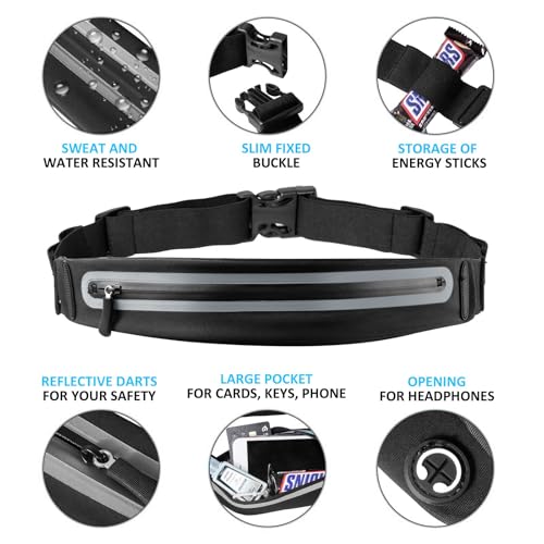 Running Belt Fanny Pack, Running Waist Pack for Women & Men USA Patented Hands-Free Reflective Runner Pouch Belt Fitness Workout Bag No-Bounce Adjustable Sport Travel Fanny Pack Cell - color: Silver
