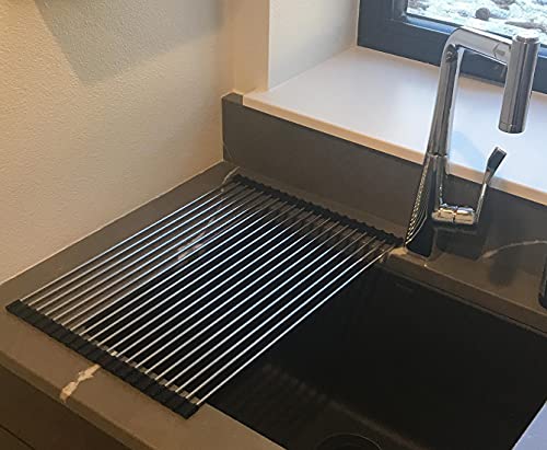 Ahyuan Roll up Dish Drying Rack Over The Sink Kitchen Roll up Sink Drying Rack Portable Dish Drainer Foldable Dish Drying Rack (Black, 20.5''X14'') - color: Black, size: Rectangle 20.5 inches x 14 inches