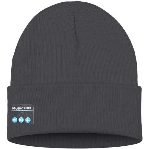 ATNKE LED Lighted Bluetooth Beanie Hat,USB Rechargeable 4 LED Wireless Music Running Headlamp Cap Gift for Men and Women - color: #Gun Gray