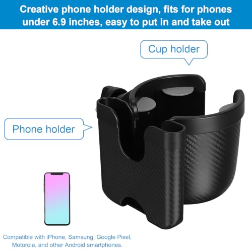 Accmor Stroller Cup Holder with Phone Holder, Bike Cup Holder, Walker Scooter Wheelchair Cup Holder Attachment, Universal Cup Holder for Uppababy Graco Strollers - color: All Black Carbon Fiber Texture