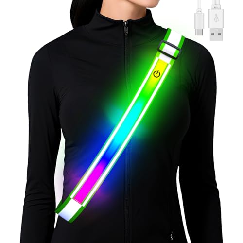 Reflective Sash Gear for Walking at Night,Flashing LED Reflective Belt Safety Lights for Walkers Night Dog Walking Biking Running,High Visibility Rechargeable With Wear 2 Ways for Men Women - color: Green