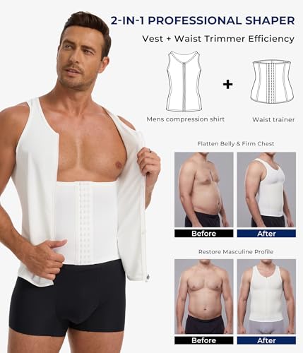 TAILONG Men's Compression Shirt - Shapewear Slimming Undershirt Tummy Control & Gynecomastia Vest Body Shaper Tank Top - color: White, size: X-Large