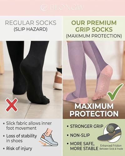Compression Socks with Grips for Women Toe Pilates Socks Grippy Socks Woman Hospital Non Slip for Pregnancy Nurse - color: A01-Five Toe-Grey/Purple