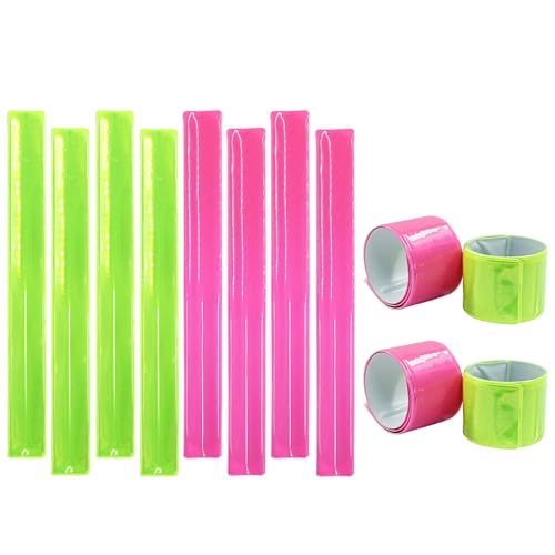 12 Pcs Reflective Snap Bands High Visibility Reflectors for Night Cycling, Jogging, and Working - color: Green、Pink