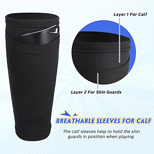 Hicarer 4 Pairs Soccer Shin Guard Sleeves with Pocket, M, White, Black
