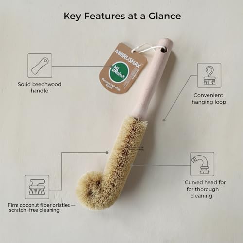 Bottle Brush Cleaner with Long Beech Wood Handle, Scratch-Safe, L-Shaped Design for Cleaning Coffee Mugs, Mason Jars, Thermos, Glass Bottles, Beer Bottles, Wine Bottles, and Baby Bottles - size: 1 Pack - L- Brush