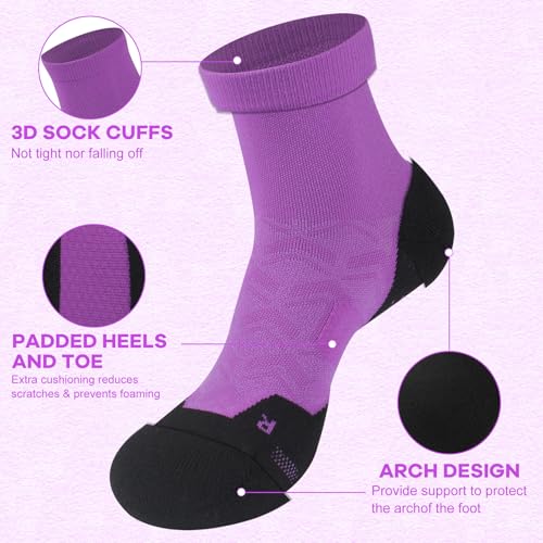 NIcool Cycling Socks For Men, 1/3 Pairs Bright Seamless Compression Running Crew Socks Youth Cushioned Tennis Quarter Socks - color: 3 Pairs Purple