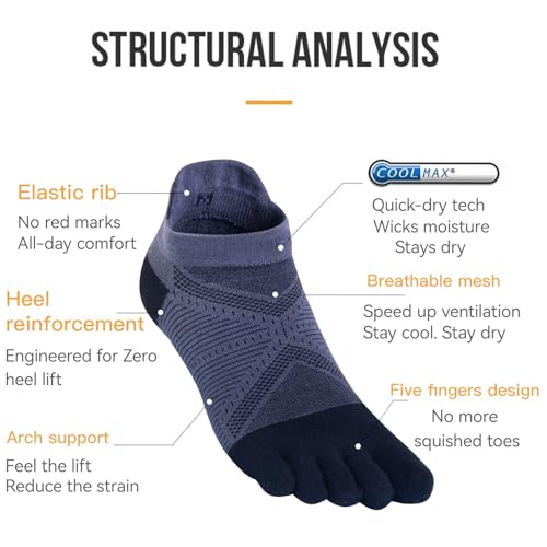 Toe Socks Cool-max Running Socks for Men Women 3 Pairs Athletic Breathable Five Finger Socks - color: E4824-black-3 Pairs, size: Large
