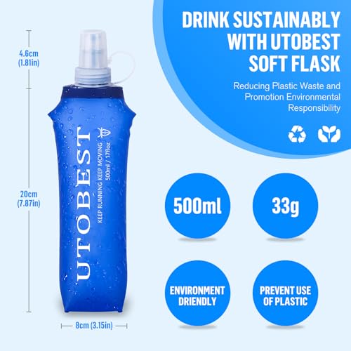 UTOBEST Soft Flask 500ml Collapsible Running Water Bottles - color: Blue-500ml*2