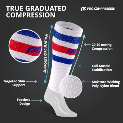 PRO Compression Marathon Calf Sleeve, White/Red/Blue Stripe, L/XL (1-Pack) - color: White/Red/Blue Stripe, size: Large/X-Large