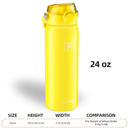 Fanhaw 24oz Stainless Steel Water Bottle with 2-in-1 Lid, Bright Yellow - color: Bright Yellow