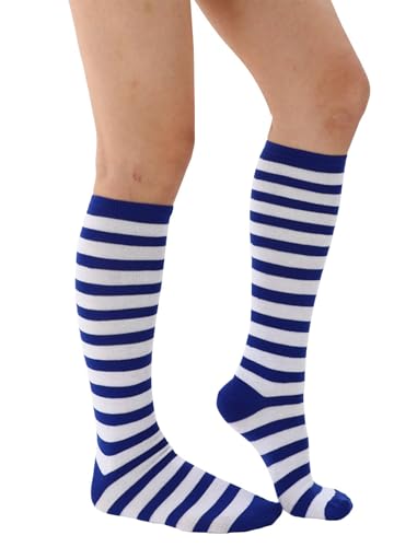 Women's Knee High Athletic Socks Casual Stripes Tube Socks Outdoor Sport Socks - color: Royal Blue+white Stripe