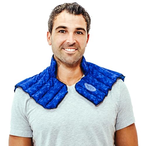 Weighted Microwavable Neck and Shoulder Wrap – Moist Heat Pack for Stiffness, Arthritis, Bursitis, Pain Relief & Relaxation – Natural Home Remedy - color: Blue