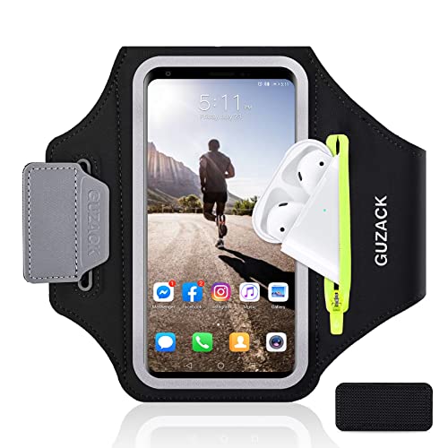 GUZACK Running Armband for iPhone 16/17/18 Pro Max, Galaxy S26 S25, with Card Slot & Key Pockets, Running Phone Holder, Fit Up to 6.9 Inches Phone - Size L (Bigger Arm 14-17 in) - color: Green Zipper, size: L