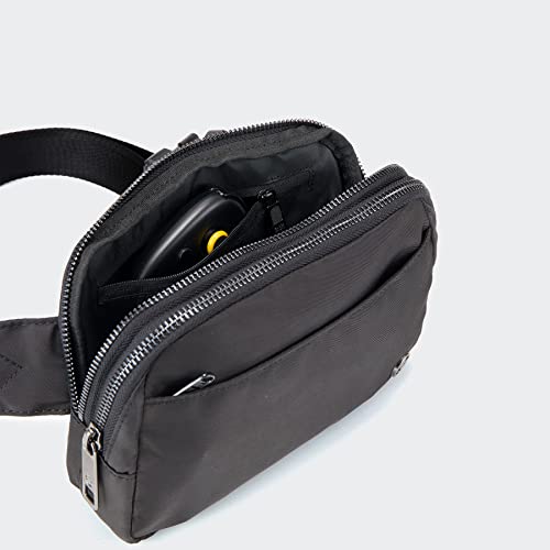 Pander Nylon Fanny Pack Belt Bag for Women with 5 Zipper Pockets, Black - color: Black Polyester
