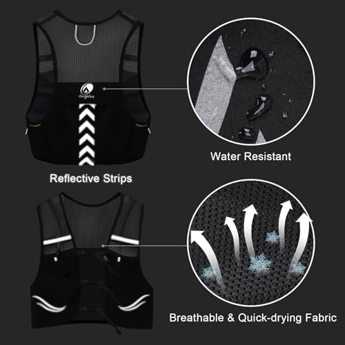 Hydration Running Vest with 2pcs 500ml/17oz Water Bottles, M/L - color: Black, size: L: 35.4" - 49.2"