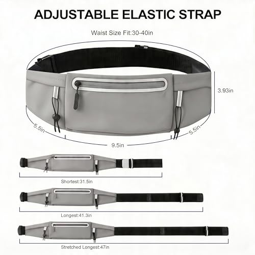 Running Belt Fanny Pack:3 Pocket Waist Bag for Men Women Workout Exercise Fitness Phone Holder Fits All Phones - Runner Marathon Jogging Race Belt with Bib Clip (Grey) - color: Grey