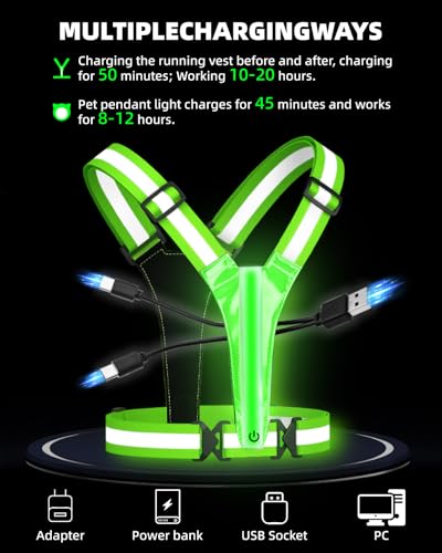 LED Reflective Vest Safety Gear, High Visibility Reflective Running Gear for Dog Walking Running Cycling, Adjustable for Men Women Kids - Reflective Armband and Dog Light with USB Rechargeable