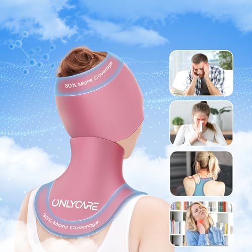 ONLYCARE Migraine Relief Cap, Headache Relief & Neck Ice Pack Wrap Gel Set - color: Pink