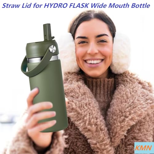 KMN Wide Mouth Straw Lid with Flip Top, Replacement Cap with Straw for Hydro Flask 18 32 40 oz Wide Mouth Water Bottle & 12 16 20 oz Coffee Flask, BPA-Free Leakproof Sports Lid (Olive Green) - color: Olive Green