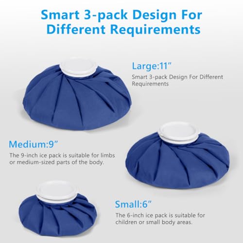 AOOWU Ice Packs for Injuries Reusable, 3 Packs Ice Bags, Hot & Cold Therapy and Pain Relief, Screw Top Hot Water Bag, Elastic Breathable No-Leak Waterproof, Soft Cold Pack for Relieve Sports Injuries - style: 3 Packs-6"/9"/11"