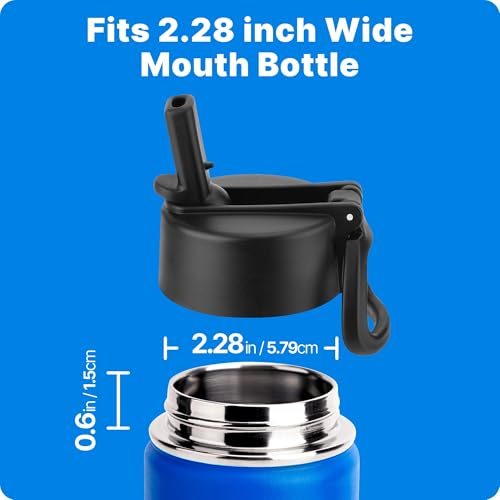 Straw Lid for Hydro Flask Wide Mouth 12-64oz Water Bottles - color: Black 1 pack