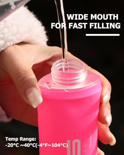 WRELS TPU Soft Flask Lightweight Portable Reusable Water Bottle,BPA Free Collapsible Flask for Hydration Pack in Running Hiking Cycling and Marathon - color: Pink-500ML*2