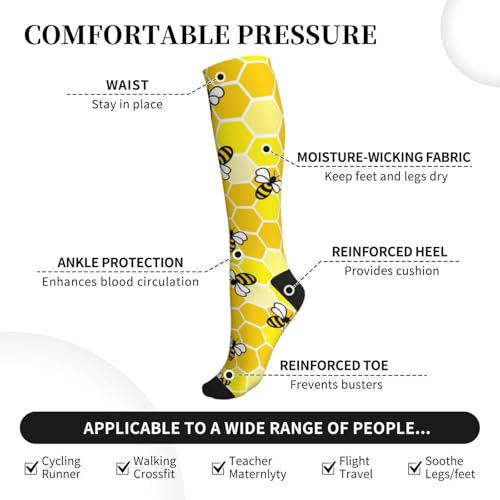 Cute Compression Socks Knee High Support Stockings Women Men - color: Cute Honey Bee