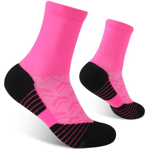 NIcool Cycling Socks For Men, 1/3 Pairs Bright Seamless Compression Running Crew Socks Youth Cushioned Tennis Quarter Socks - color: 1 Pair Pink