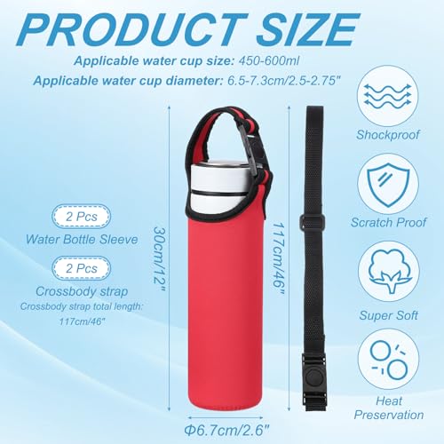 uxcell 2pcs Neoprene Water Bottle Sleeve, 15.5-20oz Insulated Water Glass Bottle Carrier Bag Collapsible Drink Bottle Sleeve Cover Holder with 2 Straps, Red - color: Red
