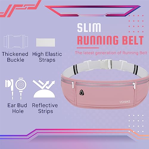 USHAKE Slim Running Belt, Bounce Free Fanny Pack Phone Holder - color: Red