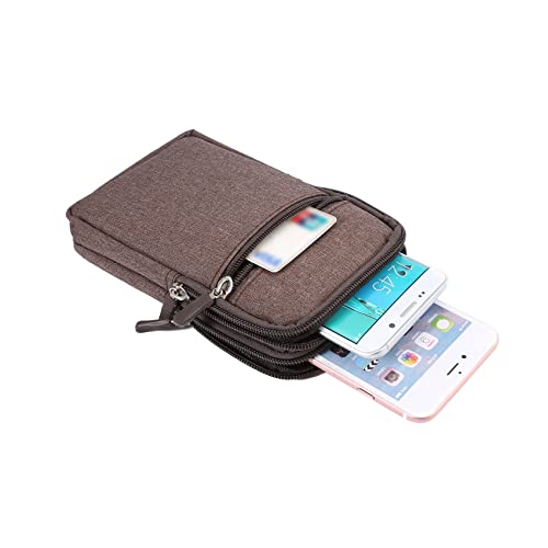 Small Cell Phone Holster with Belt Loop, Men Mobile Phone Belt Clip Pouch, Men's Bag Zippered Phone Belt Holder Phone Case with Clip Bumbag Protector Waist Pouch Wallet with Carabiner Hook Belt Loop - color: Brown