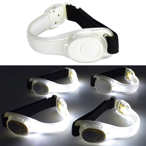 Premium LED Light Up Armband, Reflective Adjustable Wearable Silicone Running Belt Strap/Waterproof Glow in The Dark for Running Jogging Walking Cycling Concert Camping Outdoor Sports - color: White - 2 Packs