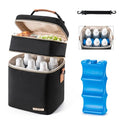 Breastmilk Cooler Bag with Ice Pack Fits 6 Baby Bottles Up to 9 Ounce, Double Deck Leak-Proof Baby Bottles Bag with Shoulder Strap for Nursing & Working Mom, - color: Black