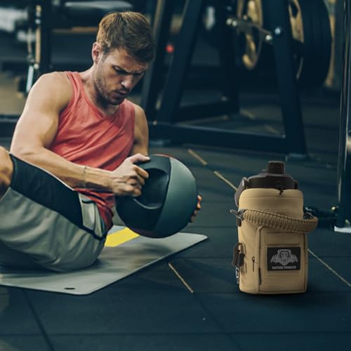NATURE PIONEOR 32 64 128oz Tactical Water Bottle Pouch, MOLLE Bottle Holder - color: Khaki, size: 128OZ/YT Half Gallon