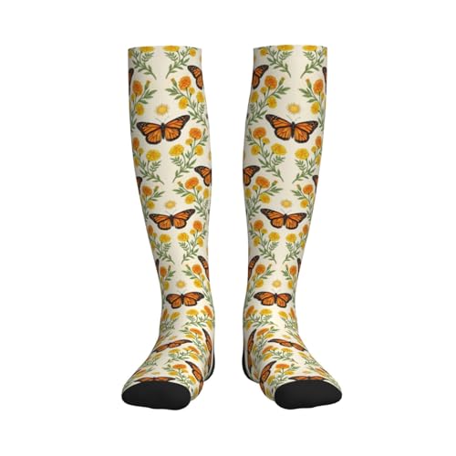 Witchy Moth Compression Socks For Women Men - color: Butterfly Yellow Floral
