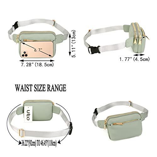 UTO Fanny Pack Crossbody Belt Purse Chest Waist Hip Travel Hiking Bumbag - color: 0759 PU Leather Light Green